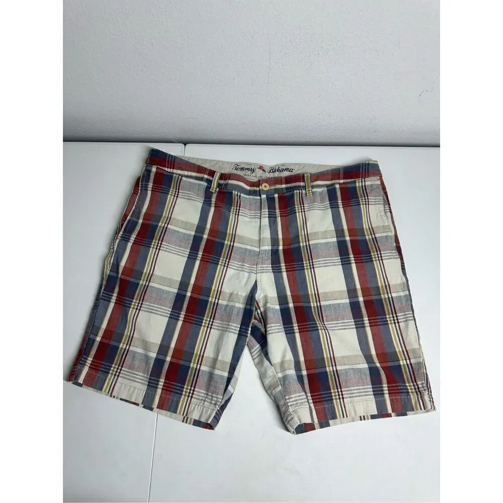 Tommy Bahama Men’s Cotton Blend  Plaid Cargo Shorts Size 42 Blue Red White